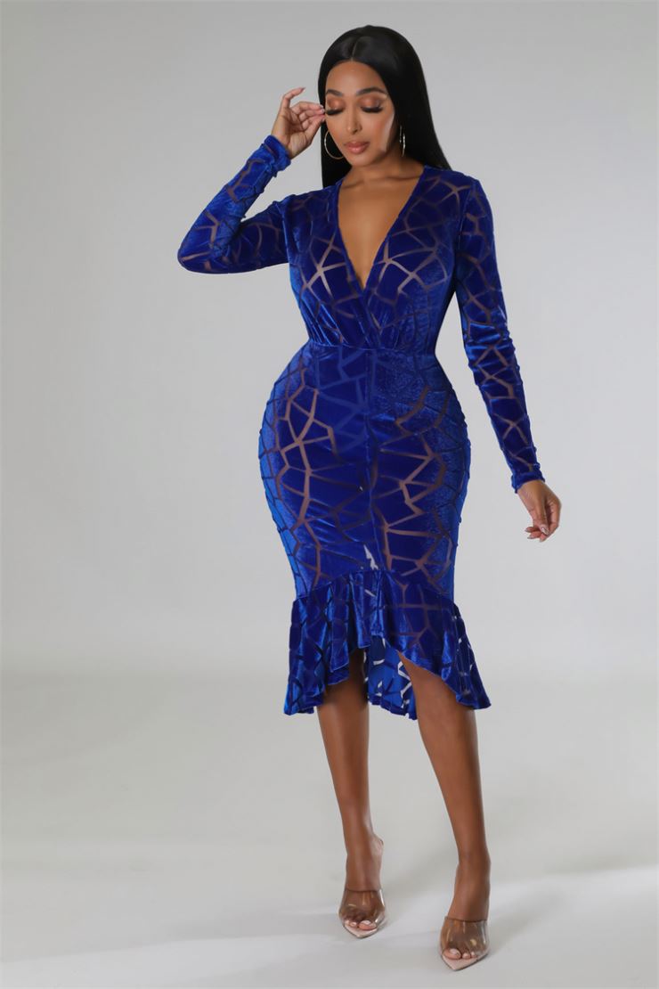 Trendy Ladies Formal Dress V Neck Sexy Cocktail Evening Fall Plus Size Womens Dresses