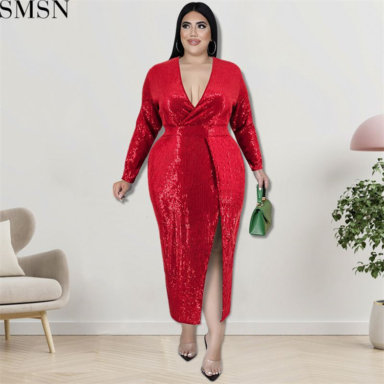 Plus Size Dress fall women clothing wholesale Velvet Bottom embroidered sequined dress
