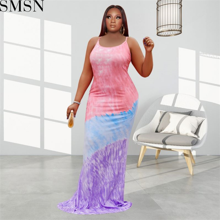 Fashion women dress European and American tie dye lace up sexy plus size dress