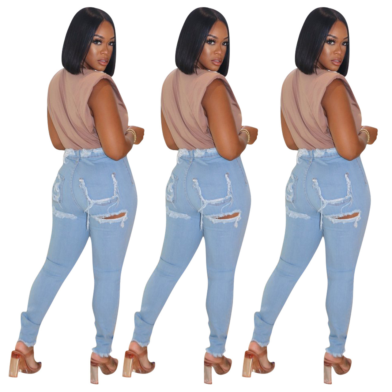 Casual fashion washed torn jeans