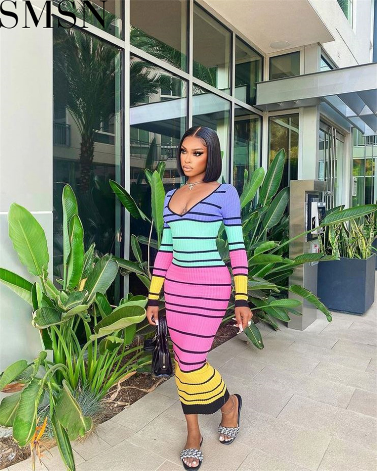 Plus Size Dress European and American sexy V neck slim autumn and winter dress