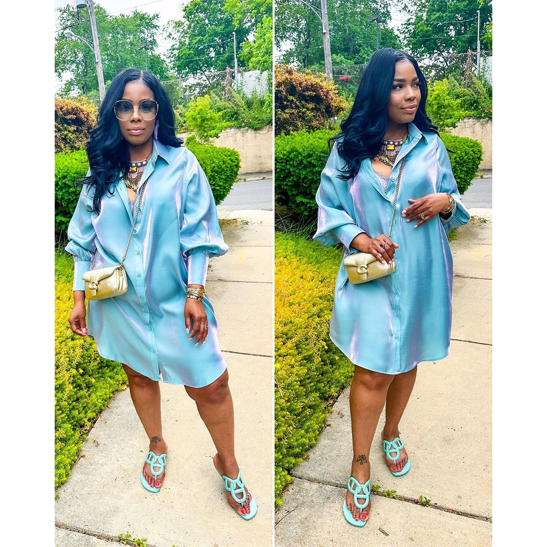 Solid Flash Comfortable Loose Fit Long Shirt Dress