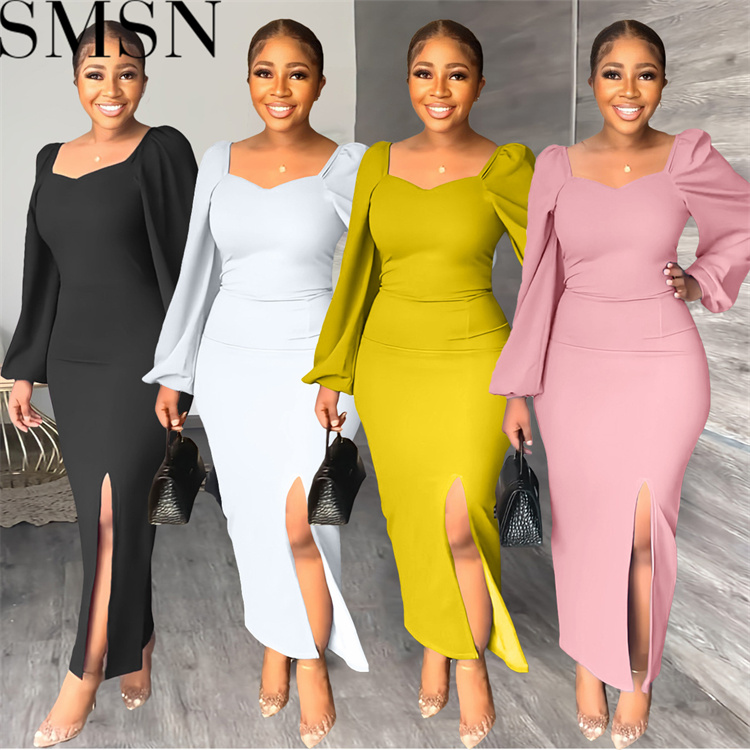 Fashion dress for women chiffon sleeves backless zipper sexy sheath split dress