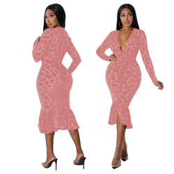 Trendy Ladies Formal Dress V Neck Sexy Cocktail Evening Fall Plus Size Womens Dresses