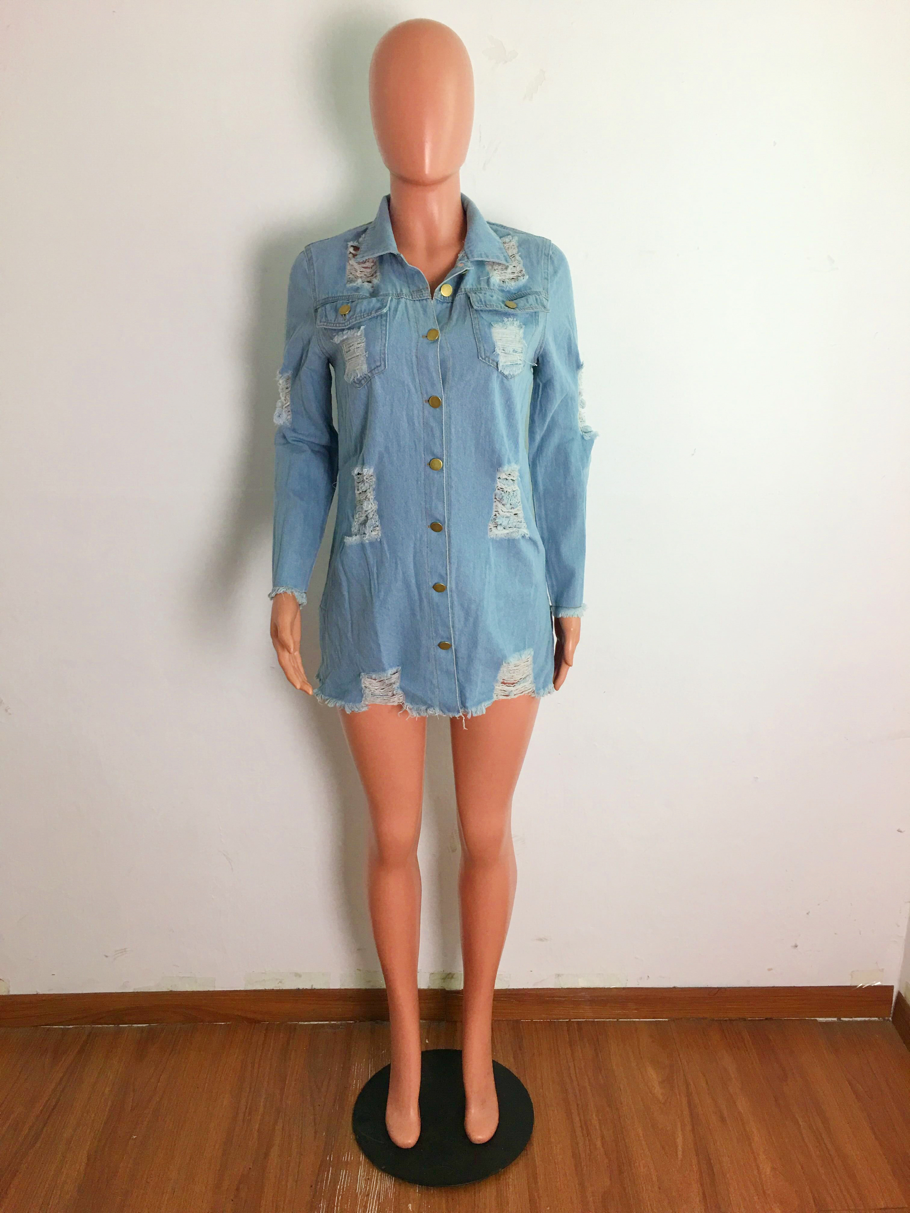 Long denim windbreaker coat