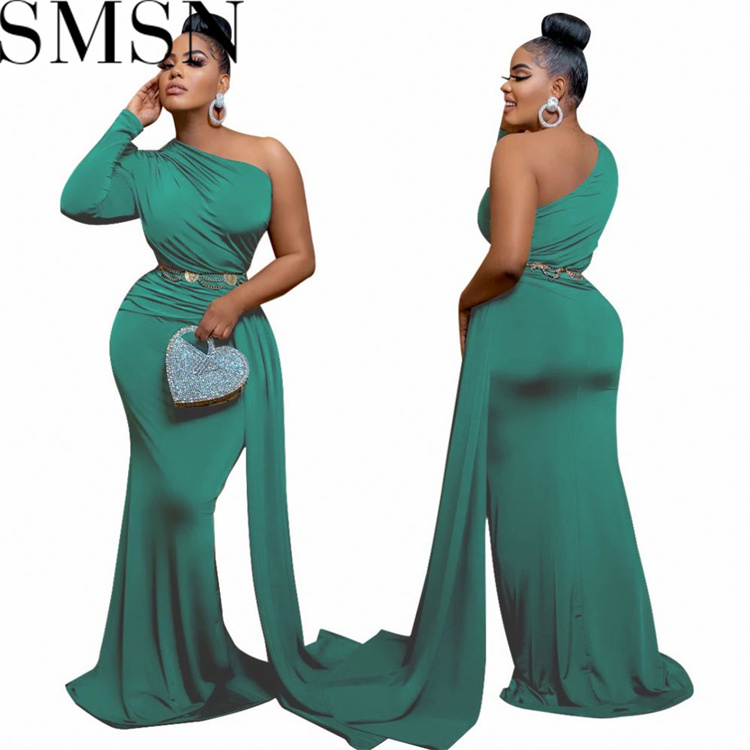 Plus Size Dress fashion women wear popular formal dress diagonal collar patch dress