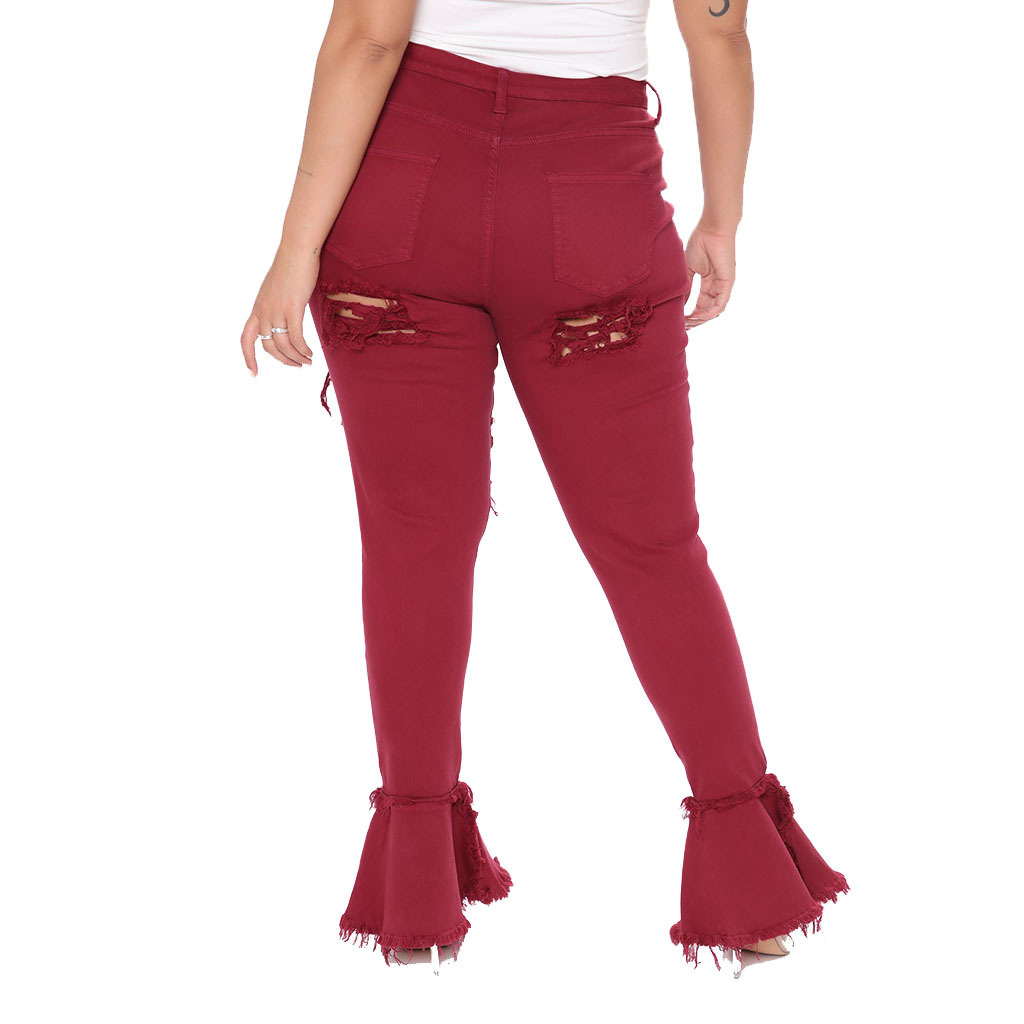 Fashion hole stitching micro flared pants