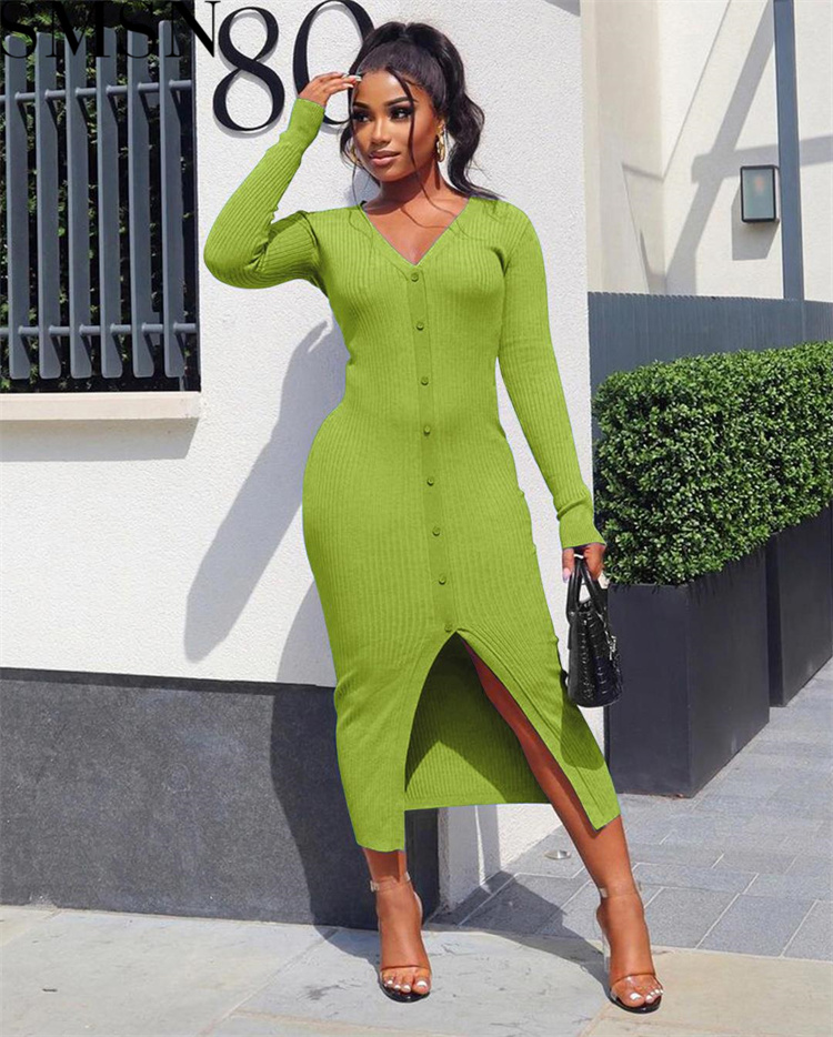 Plus Size Dress Amazon new autumn and winter thread slit slim fit sexy dress
