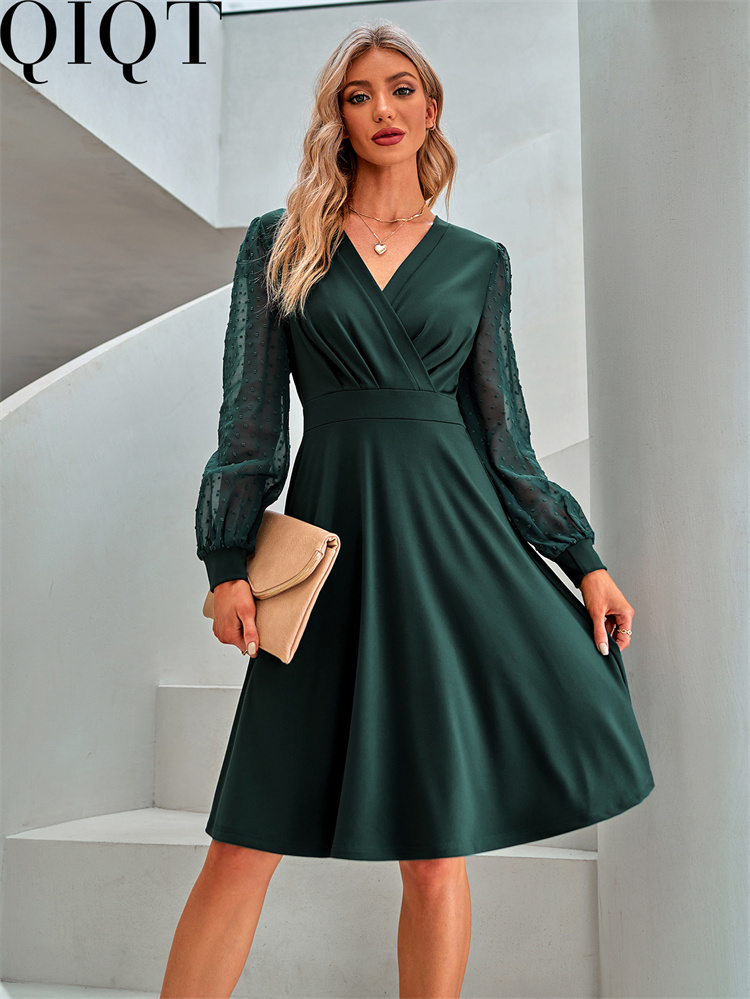 Plus Size Dress 2022 autumn and winter New V neck fashion European and American jacquard dress