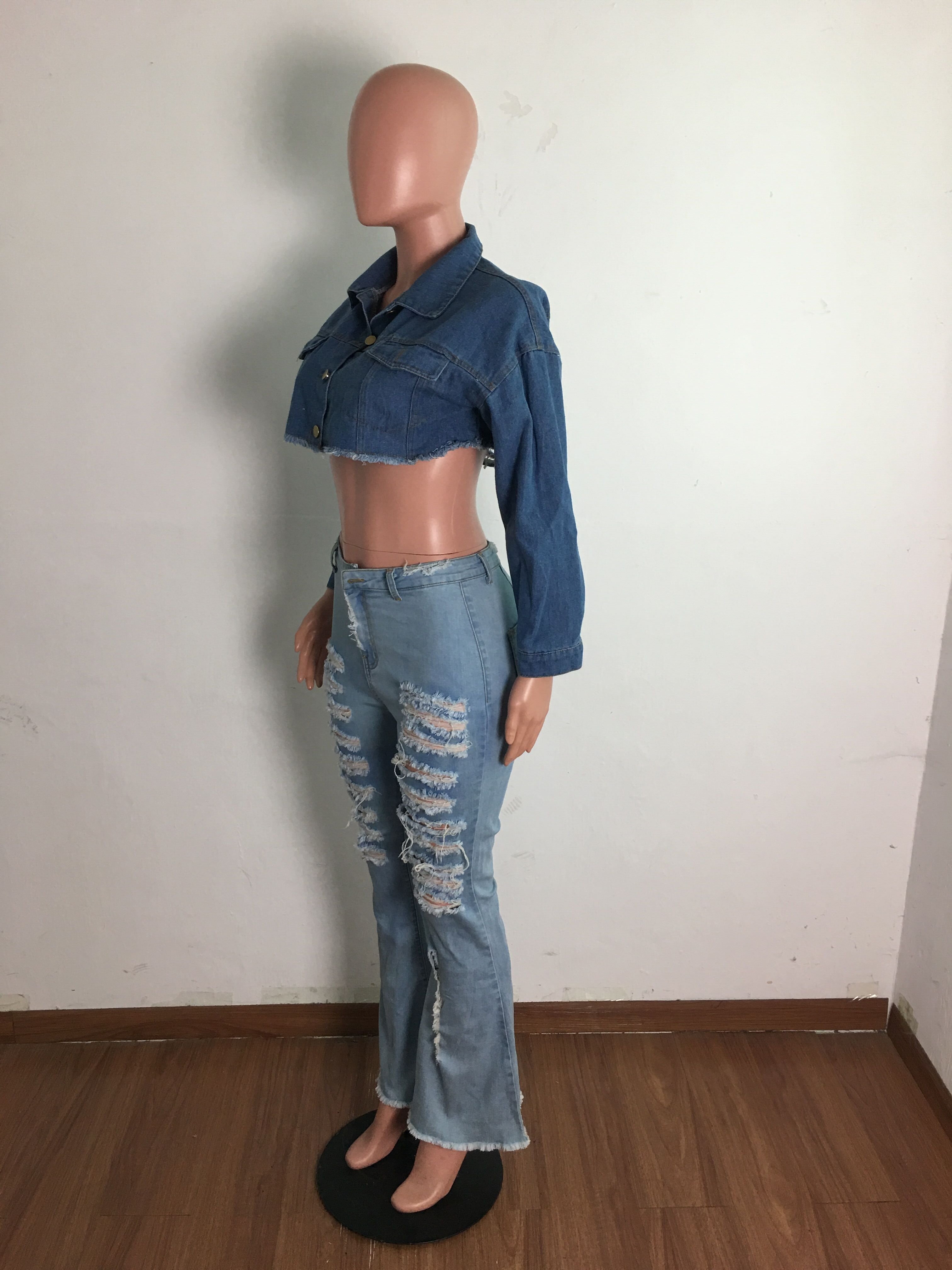 Fashion short hole fall winter denim jacket
