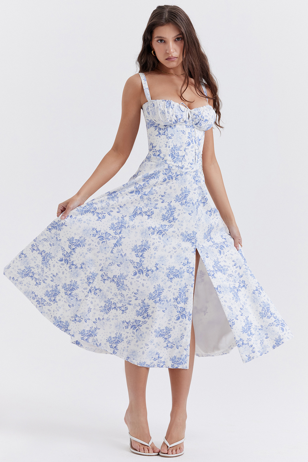 Elegant Floral Print Large Swing Dress