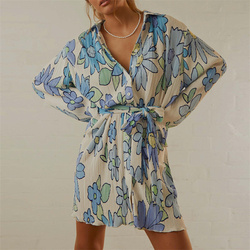 Casual Dress Flower Print Lapel Lapel Single Breasted Cardigan Long Sleeve Dress Women