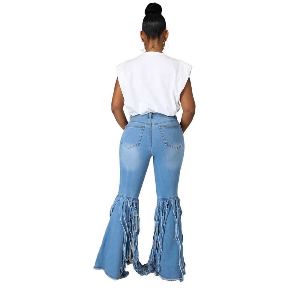Sexy fashion tassel pierced elastic flared pants
