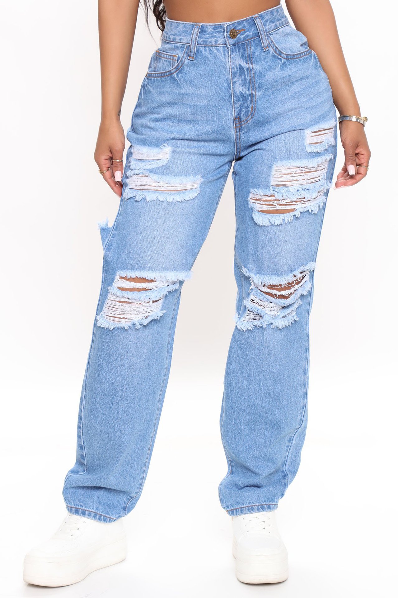 Casual loose High Waist Wide Leg Jeans with holes
