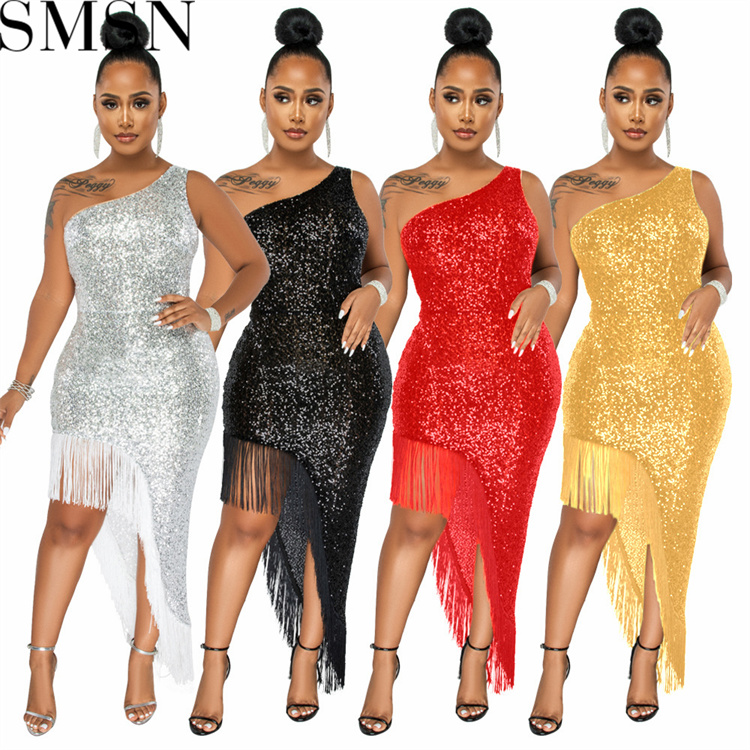 Plus size dress Amazon women fringe skirt dress irregular slit skirt