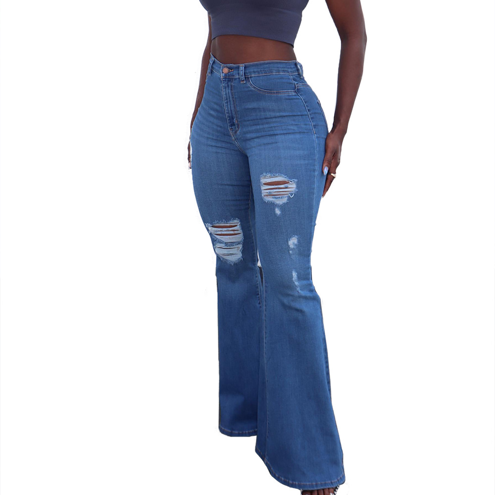 Perforated denim flared pants