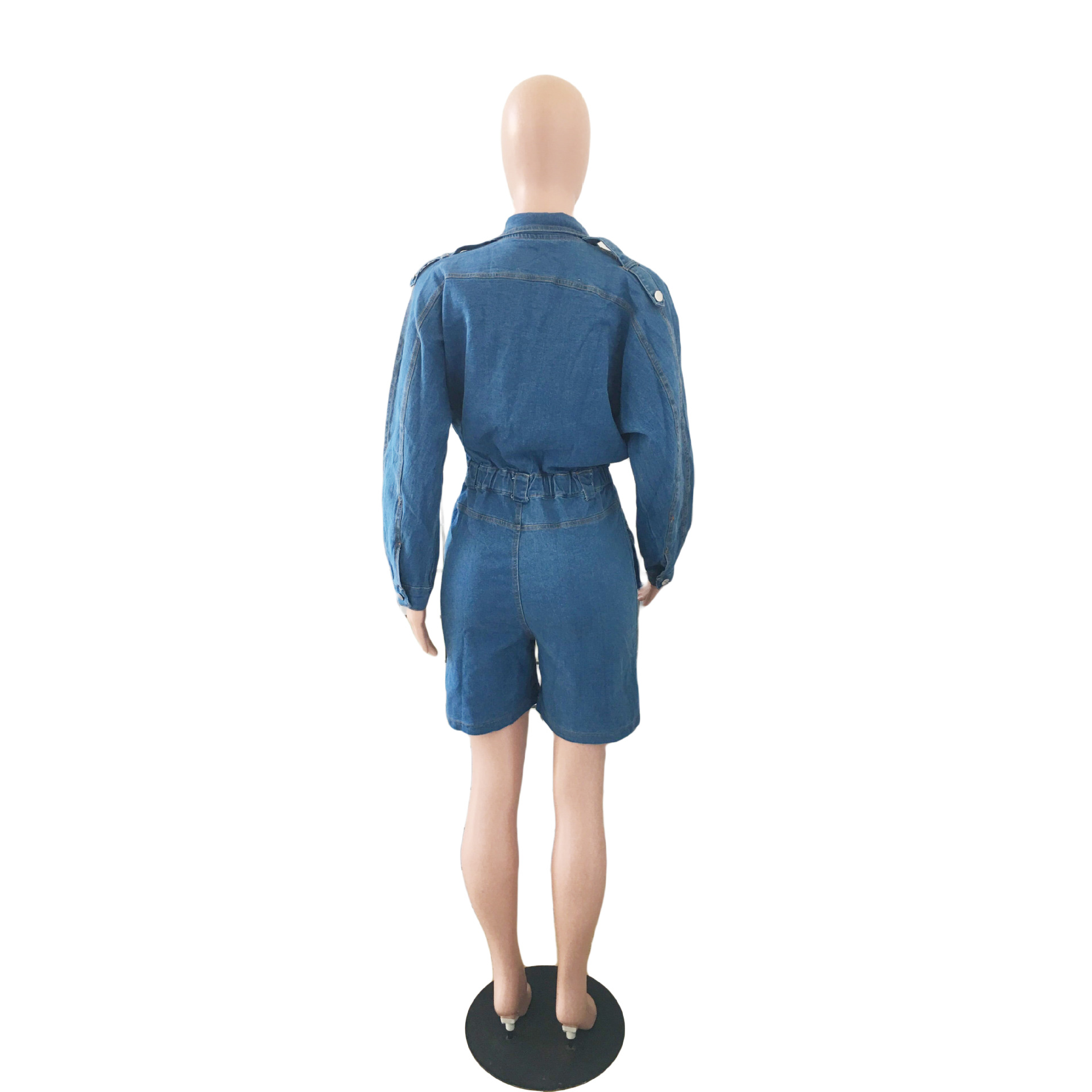 Washed casual denim one-piece shorts