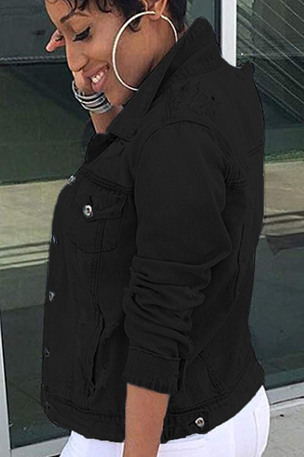 Washed women's slim denim jacket