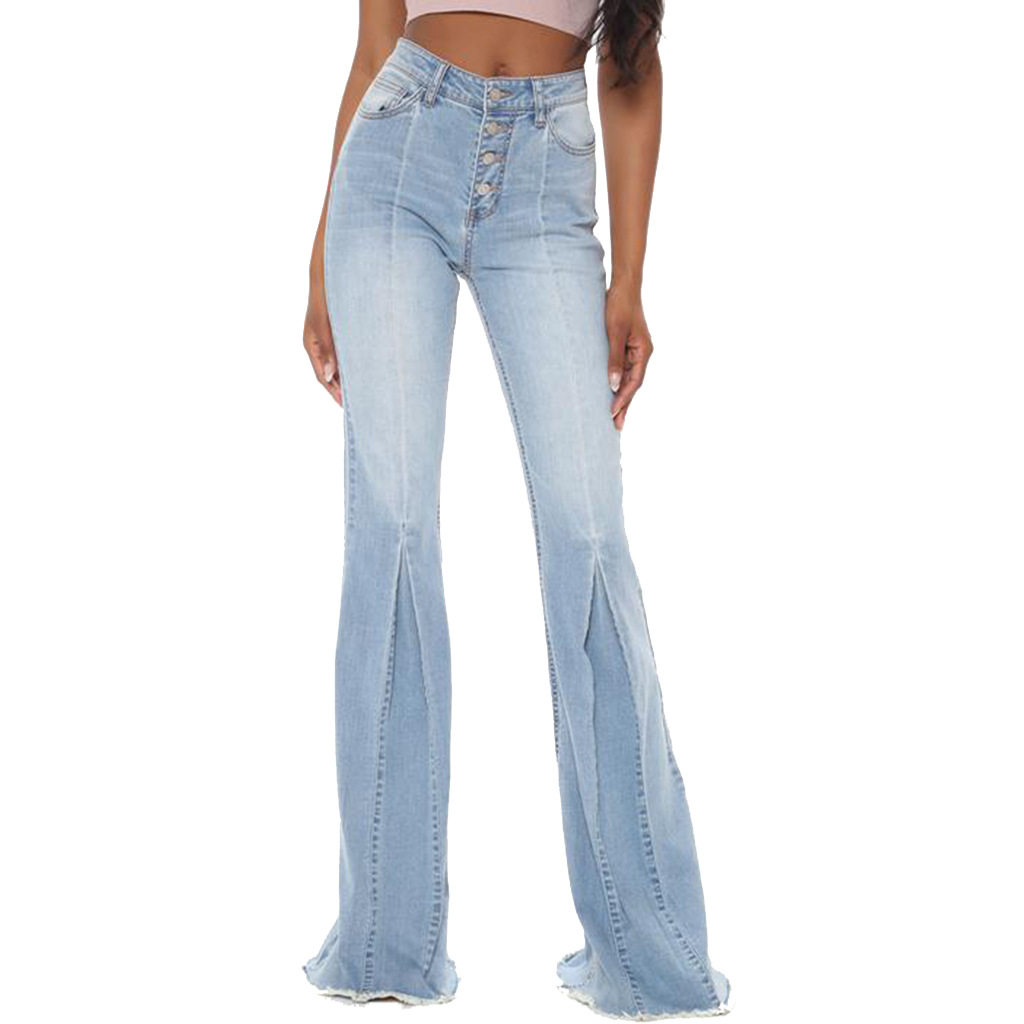 Fashion stitching washed jeans stretch flared pants