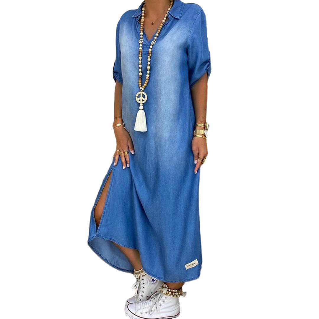 Washed denim loose dress