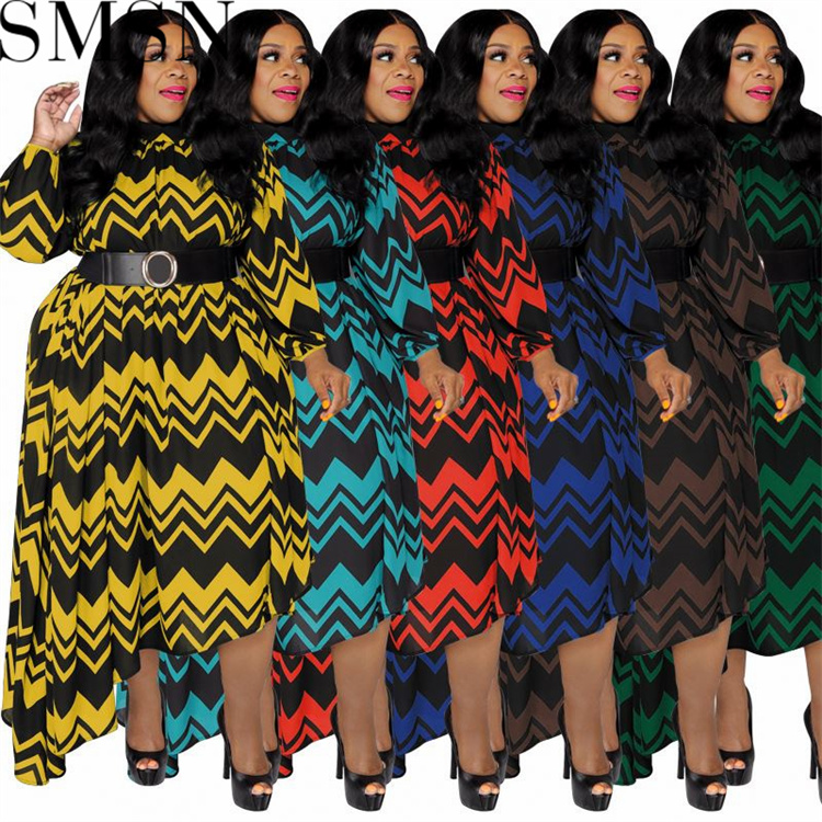 Plus Size Dress autumn and winter New striped sleeve with belt stylish loose plus size women dress