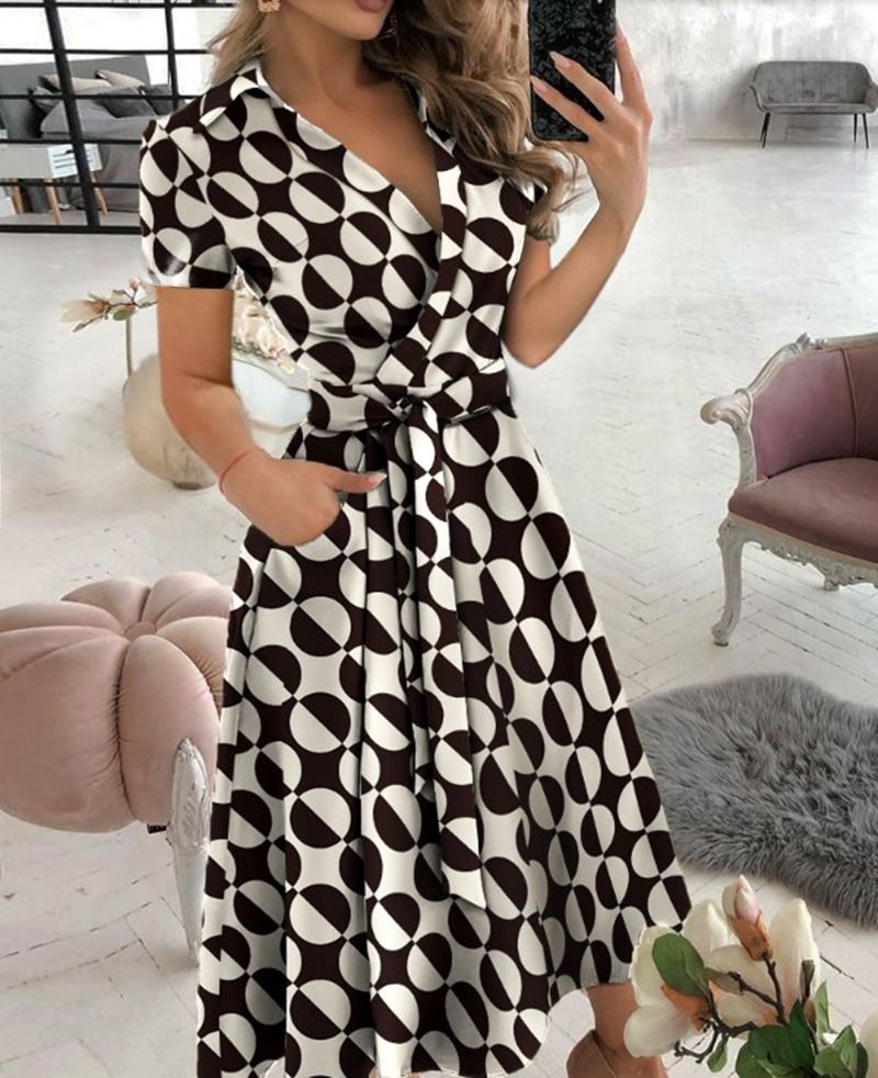Fashionable Long Sleeved V-Neck Printed Dress