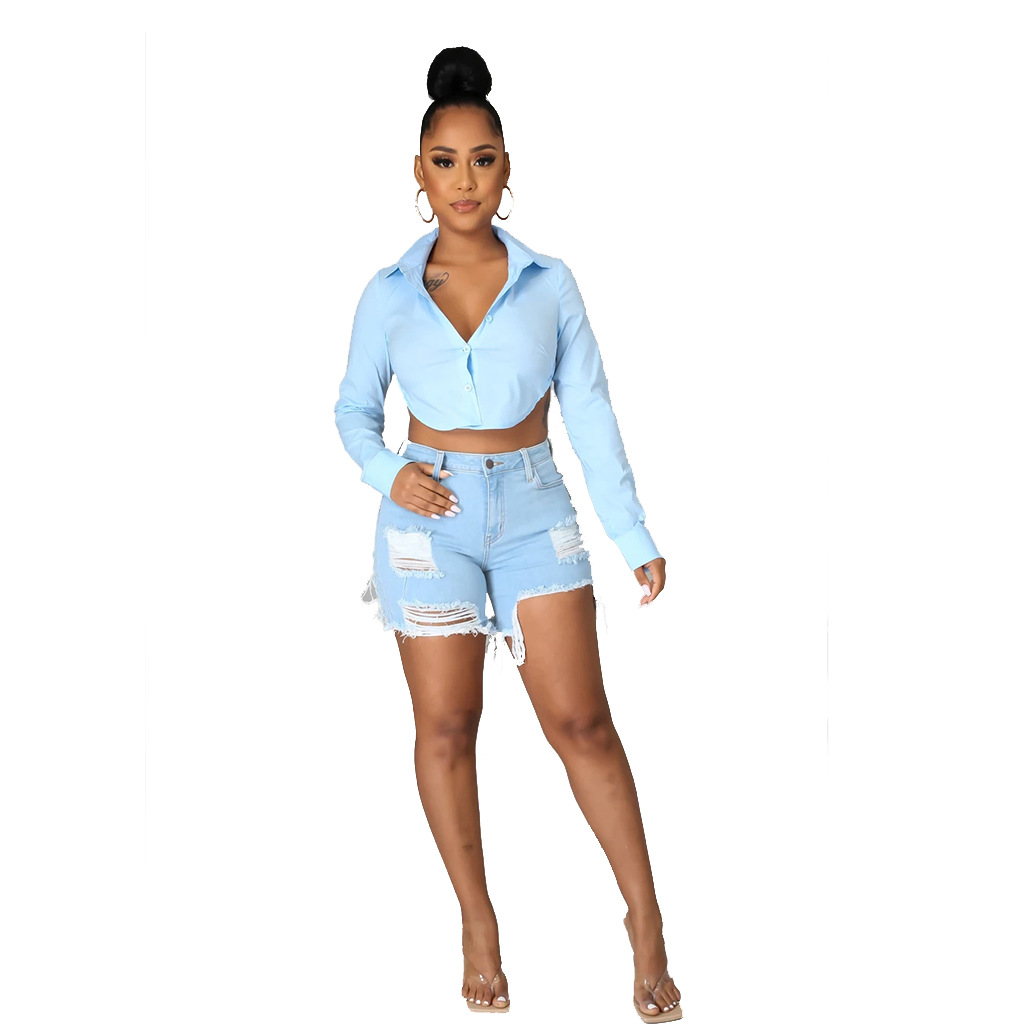 Fashionable High Waist Stretch Denim Shorts