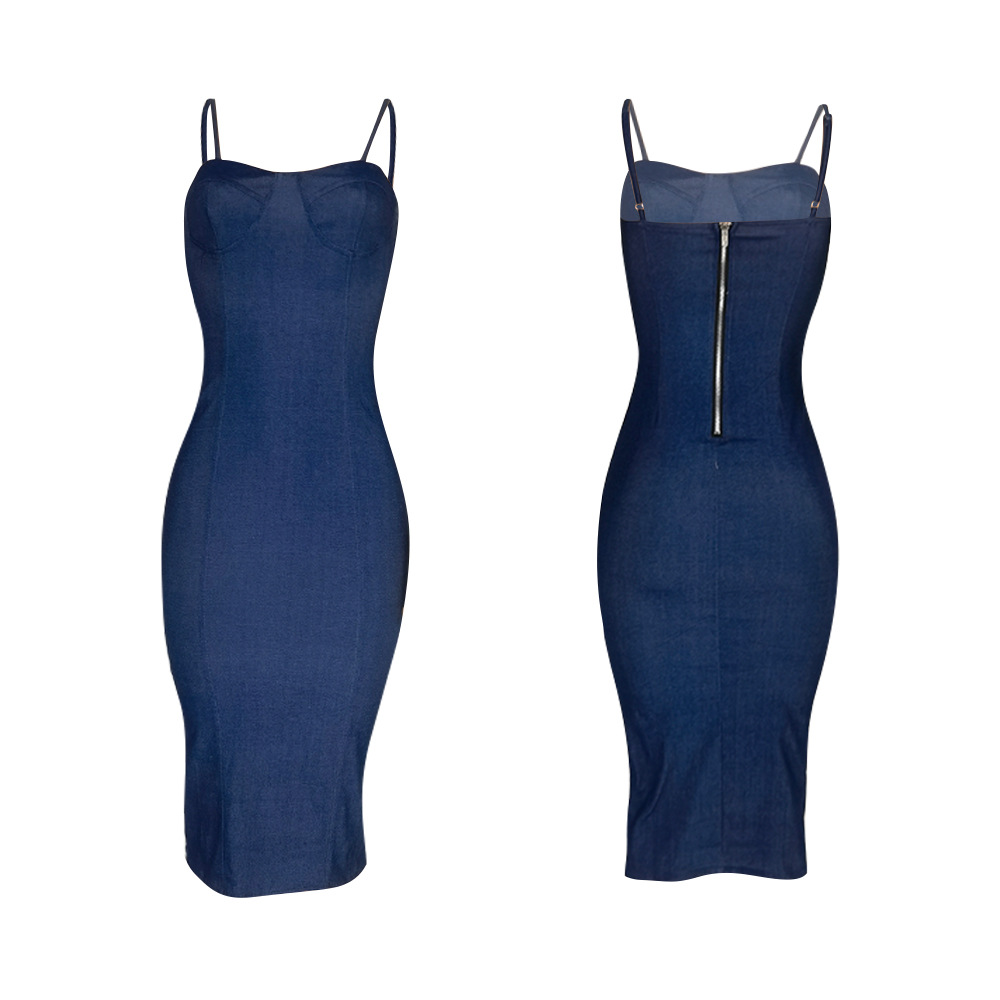 Suspender imitation denim dress