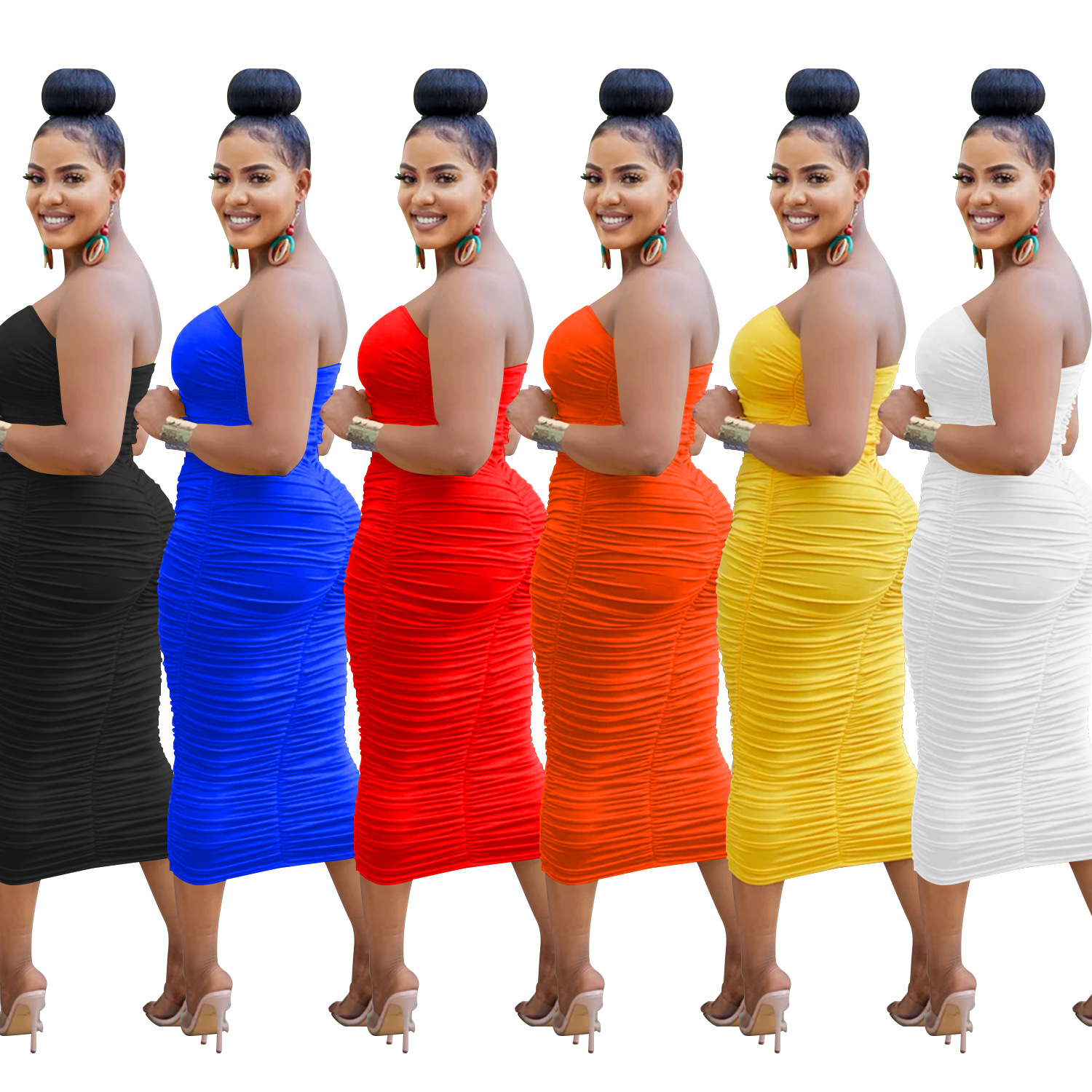 Solid Color Sleeveless Pleated Bra Long Dress