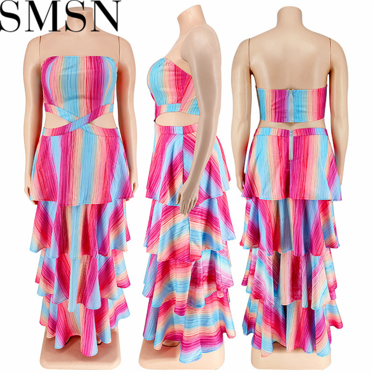 Plus Size Dress Wholesale Tube Top Vertical Bar Large Swing Dress