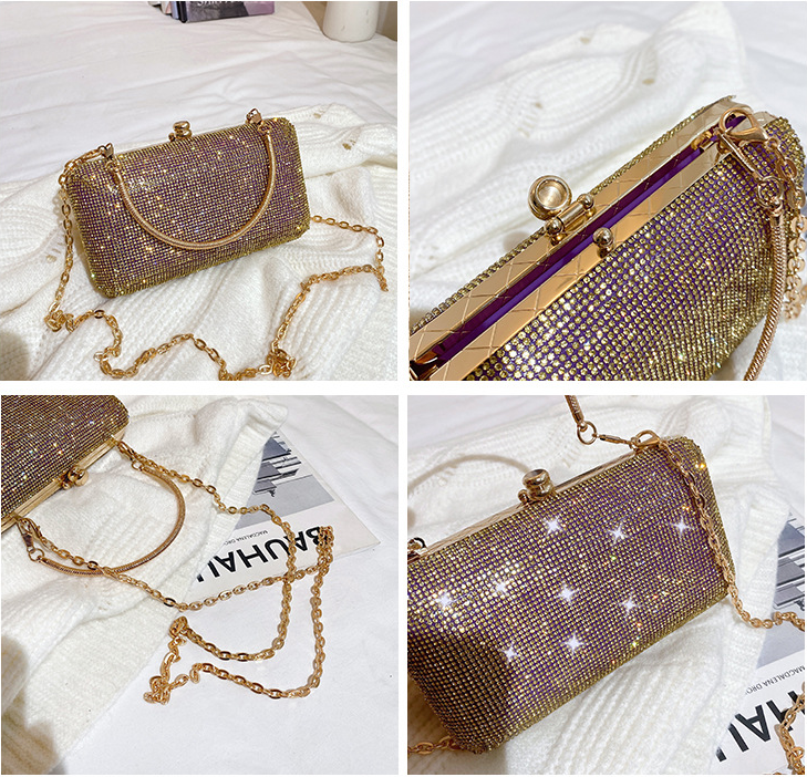 Ladies Satin Clutches Evening Bags Rhinestone