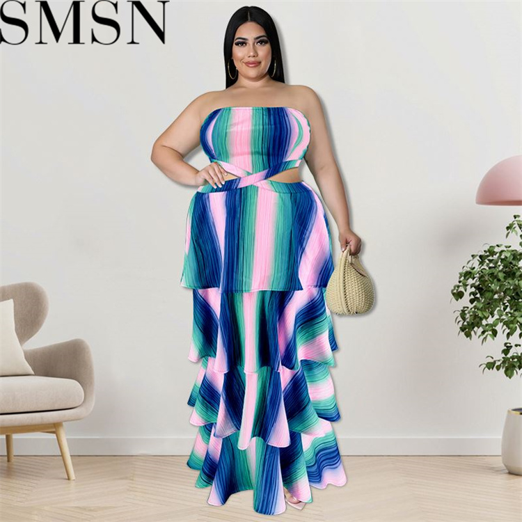Plus Size Dress Wholesale Tube Top Vertical Bar Large Swing Dress