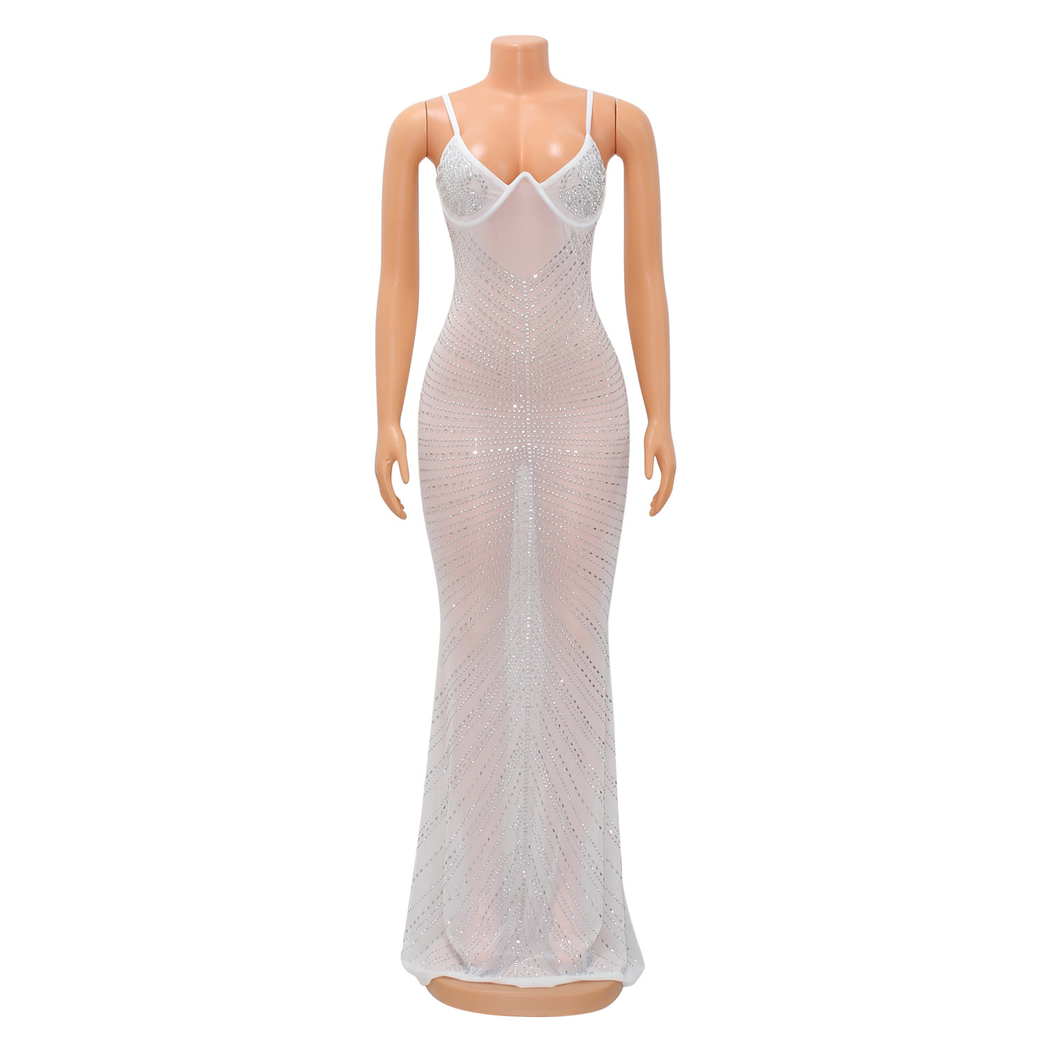 Sexy Mesh Hot Diamond Nightclub Strap Dress
