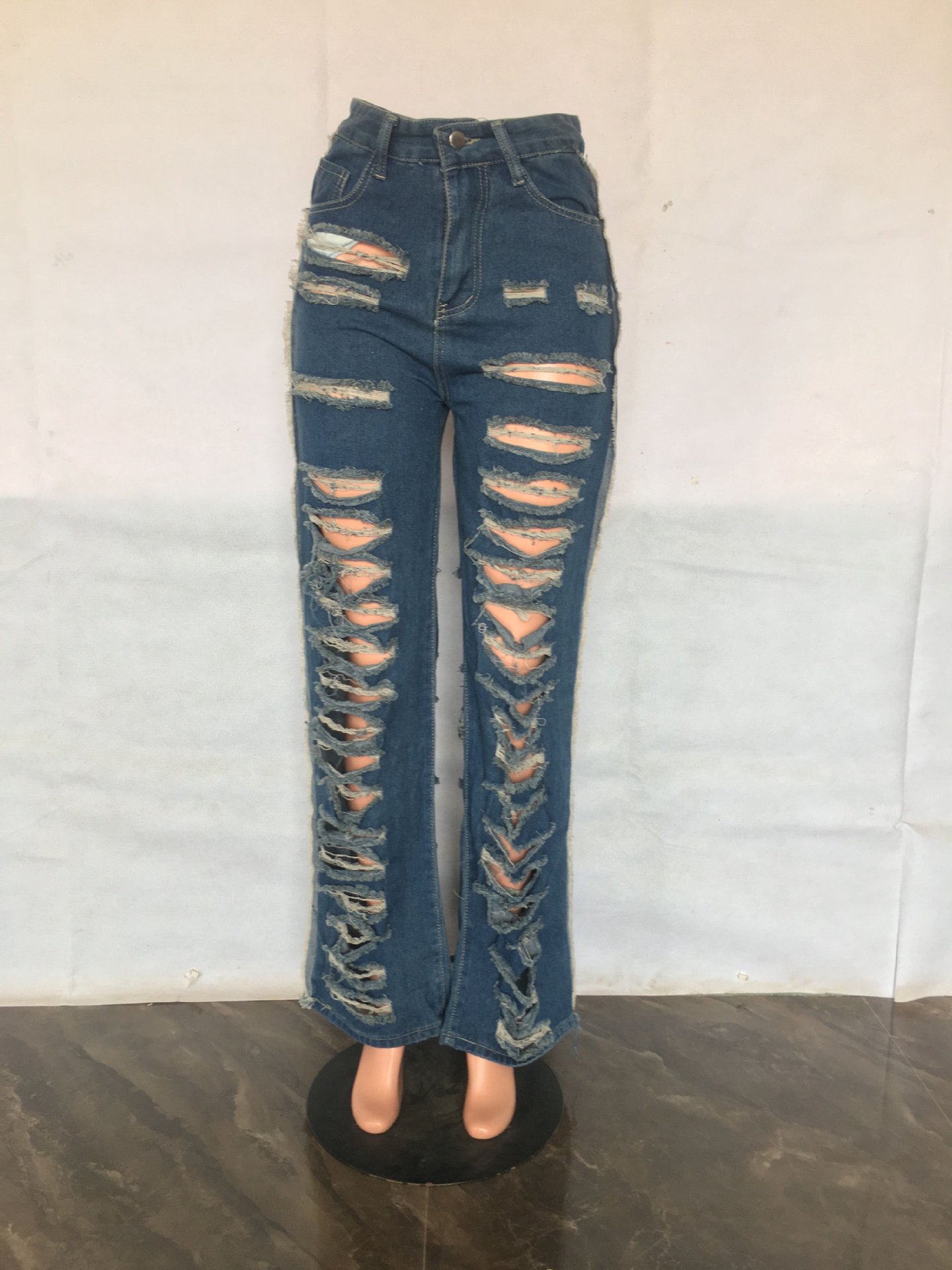 Sexy Oversized Micro Stretch Perforated Micro Flare Jeans