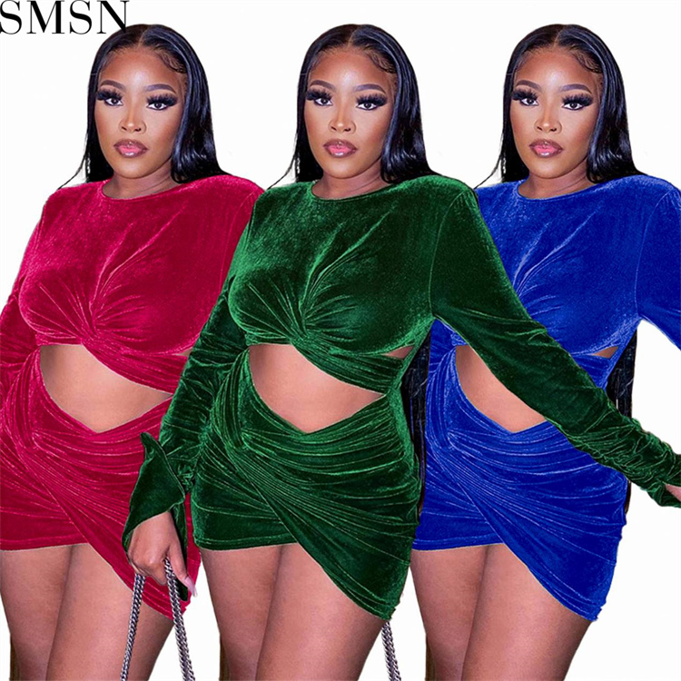 Plus Size Dress Amazon new product autumn and winter round neck hollow bell sleeve sexy irregular dress