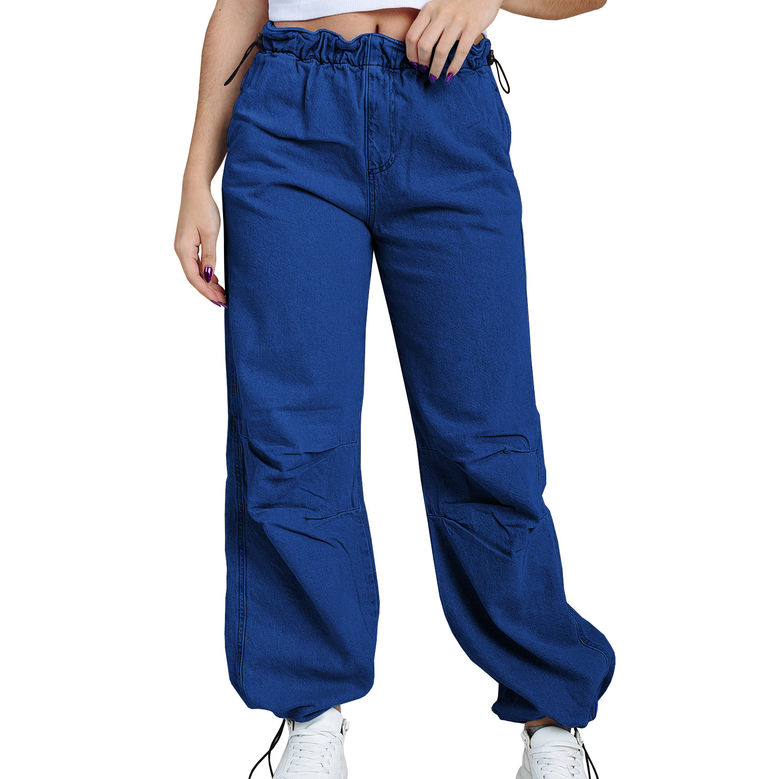 Elastic Band Elastic Spring Buckle Loose Fit Jeans