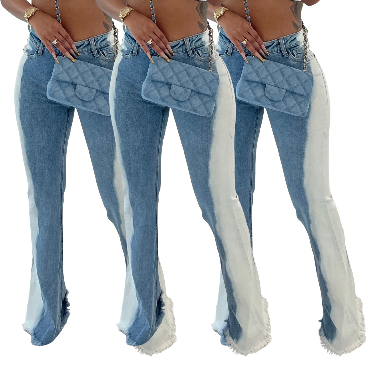 Stretch gradient color blocking micro flare buttocks sexy jeans