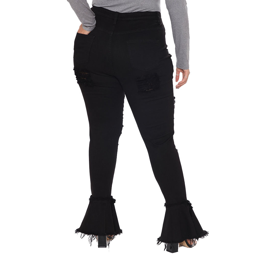 Fashion hole stitching micro flared pants