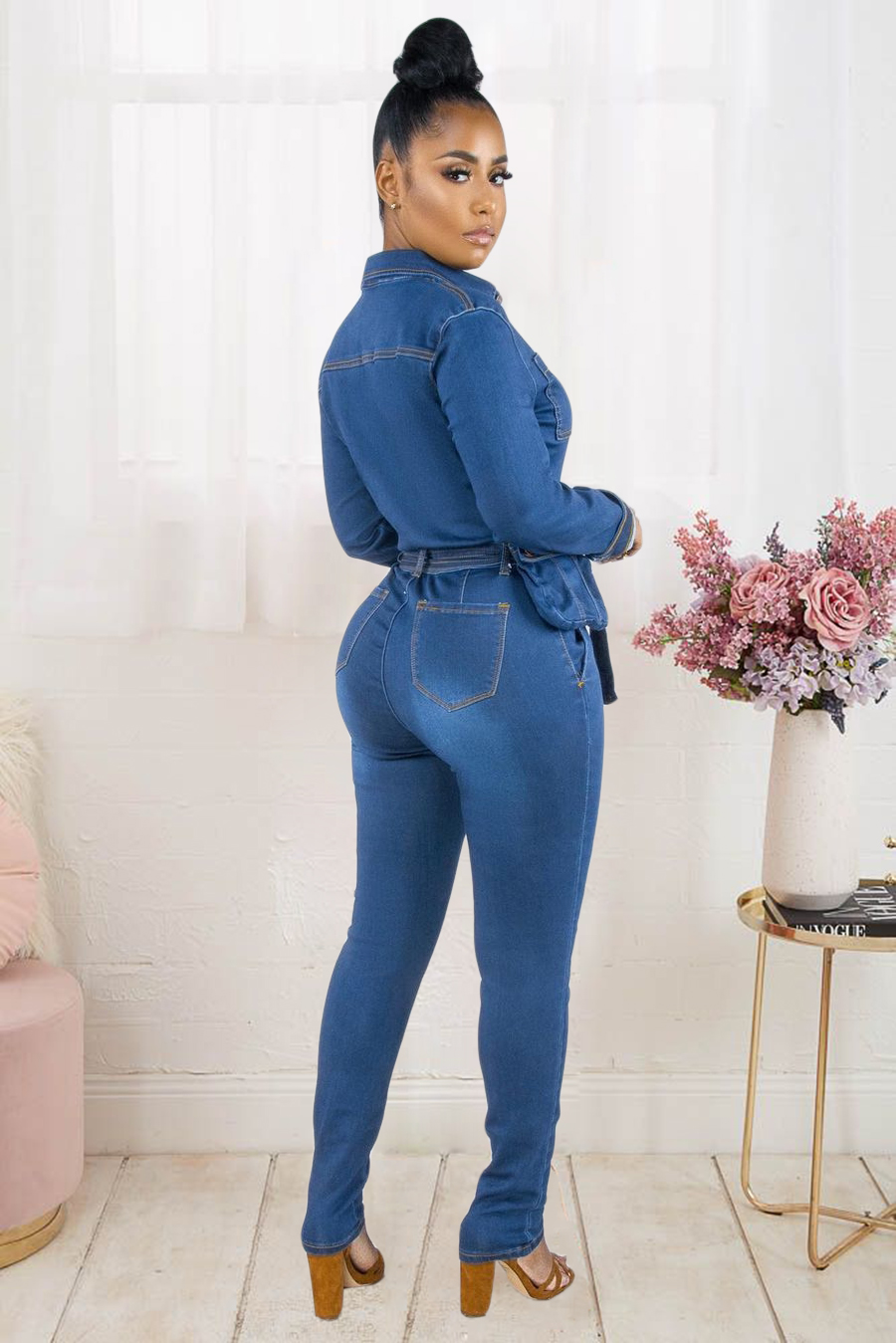 Fashion casual sexy denim Jumpsuit