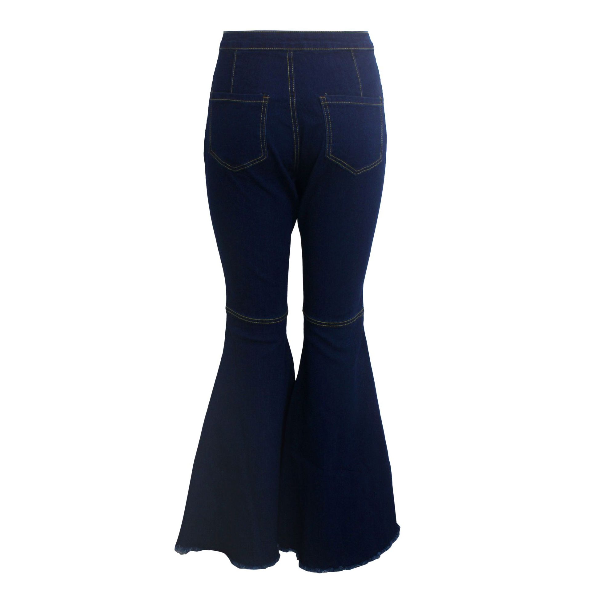 Fashion high waist elastic denim flared pants