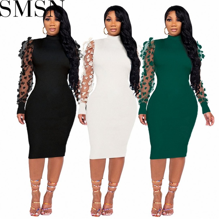 Plus Size Dress Amazon cross border goods three dimensional petals mesh sleeves dress