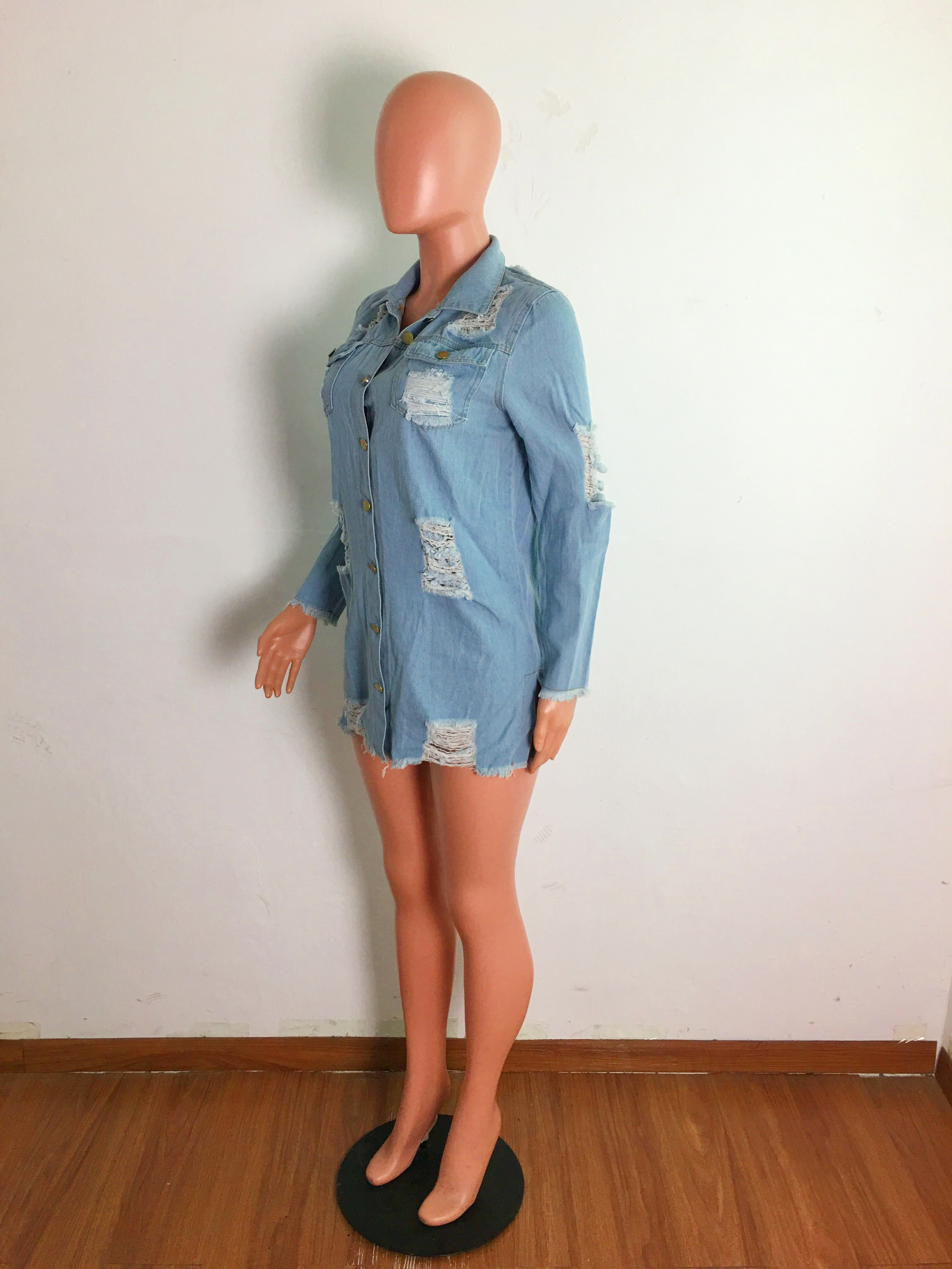 Long denim windbreaker coat