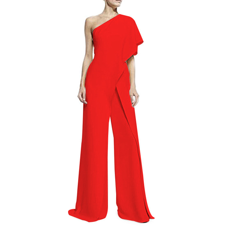 Sexy Sleeveless Slant Shoulder Wide Leg Pants