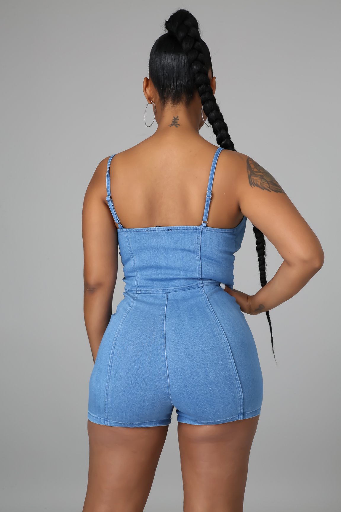 Casual high elastic denim suspender Jumpsuit