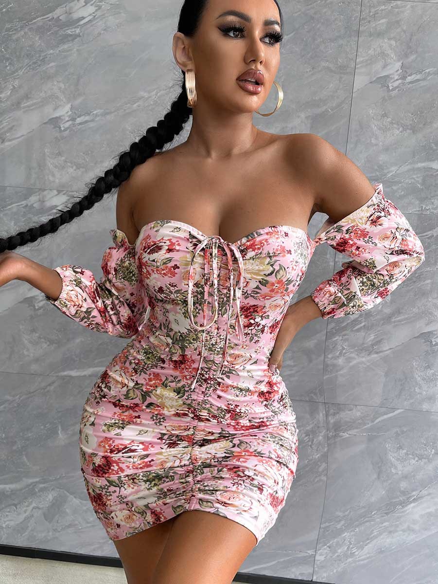 Plus Size Dress Amazon women new tube top printed sheath slim dress