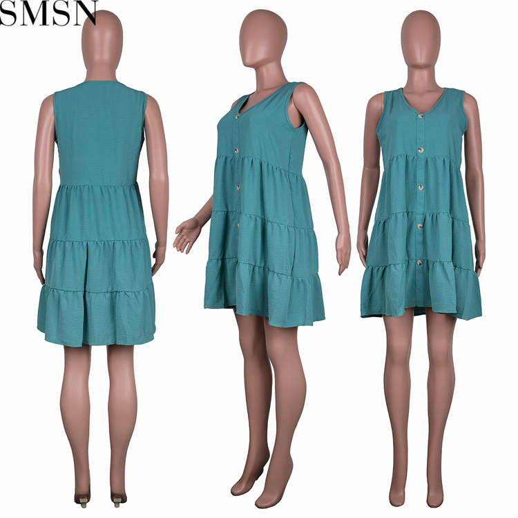 Casual Dress 2022 New Amazon ebay Fashion casual V neck solid color dress