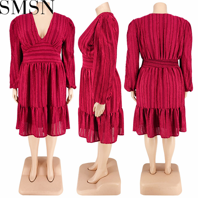 Plus Size Dress European and American women clothes wholesale supply Jacquard striped dress