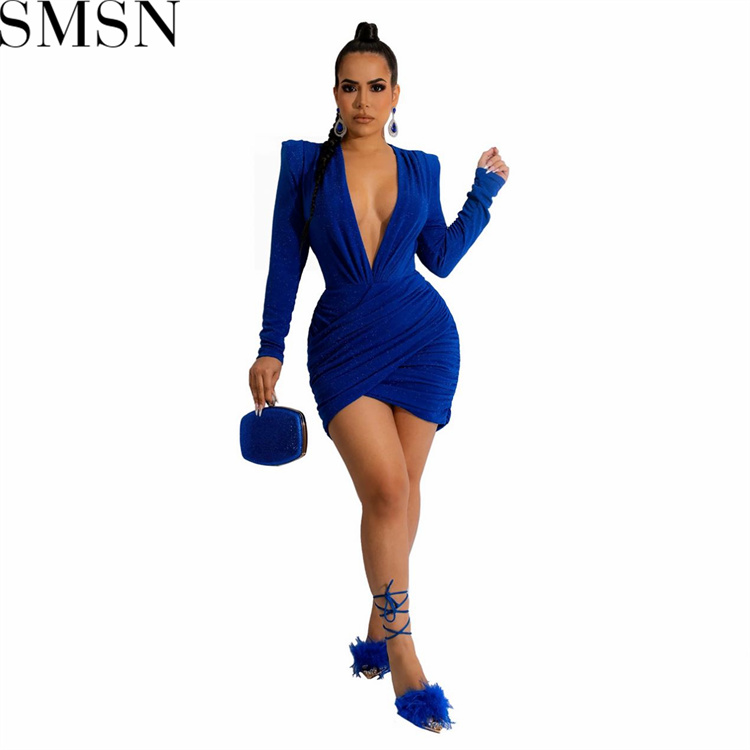 Plus Size Dress Amazon new autumn and winter V neck padded shoulder velvet cocktail party sexy dress