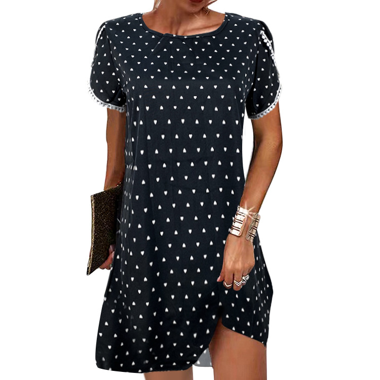Casual Dress 2022 summer round neck short sleeve loose lace edge ladies floral dress
