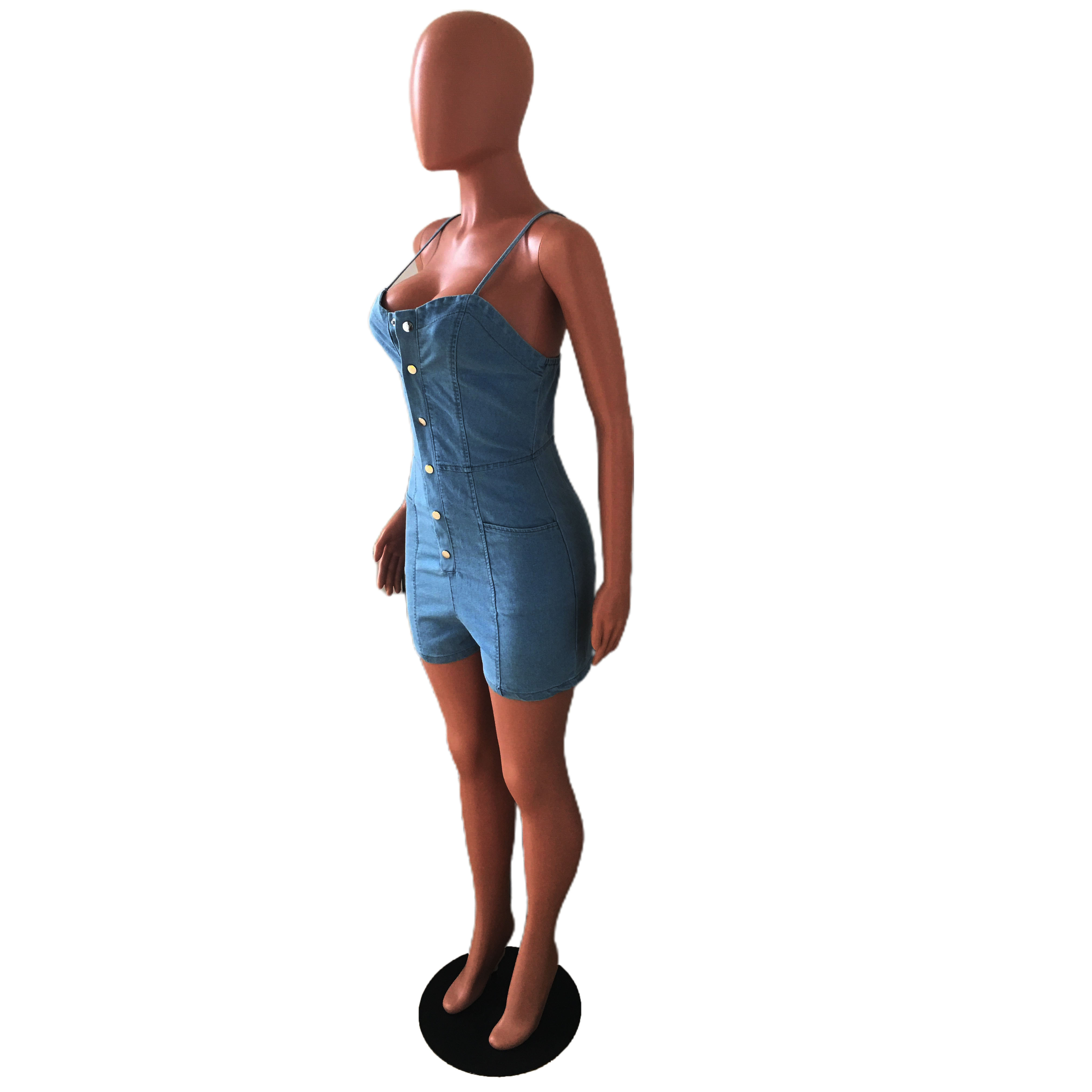 Casual high elastic denim suspender Jumpsuit